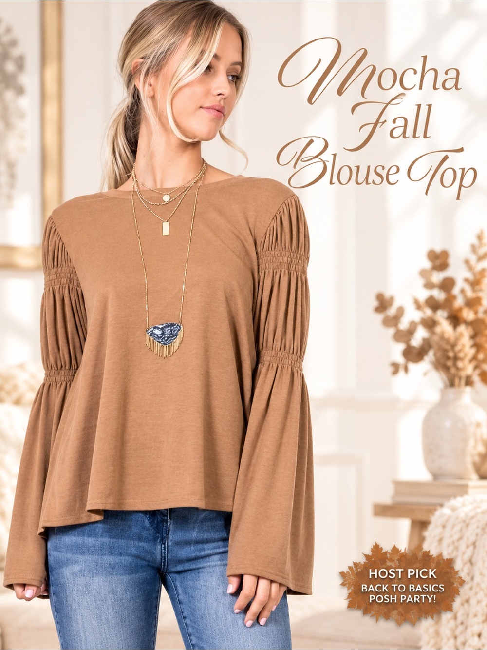 Mocha Fall Blouse Top NEW